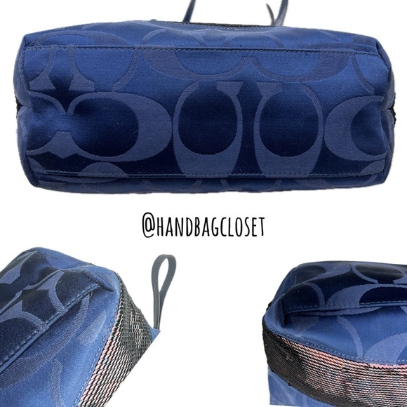 Coach F17574 Signature Tote Handbag Satin Sequins Medium Blue Bag - Picture 5 of 11